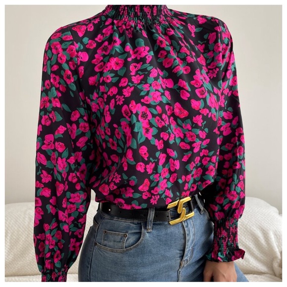 Floral Print Shirred Frill Neck Lantern
Sleeve Blouse New - Picture 6 of 6